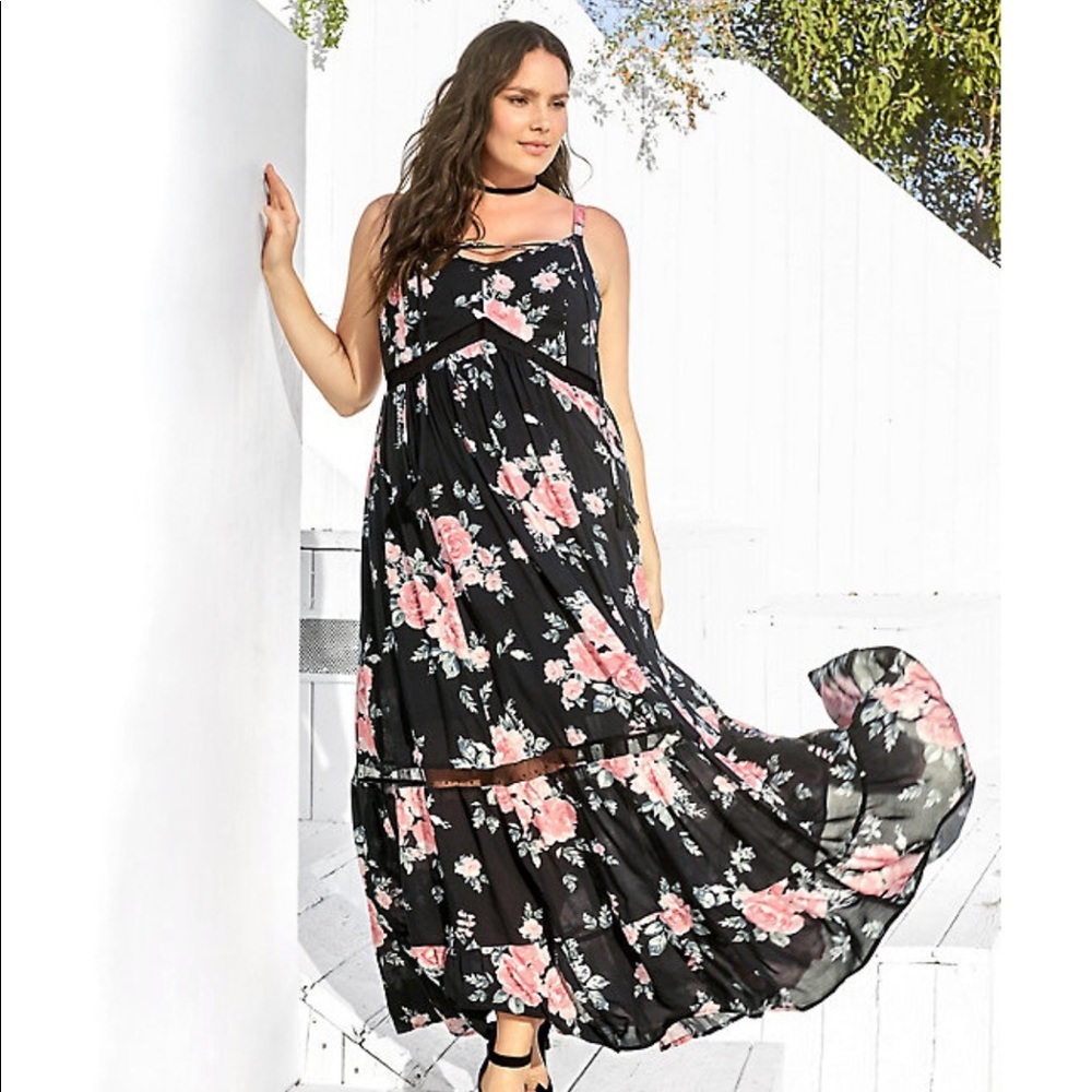 Torrid Black Floral Tassel Maxi Dress